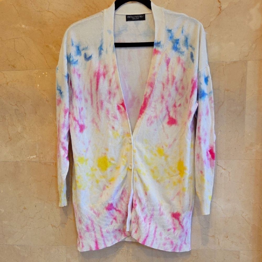 WOMEN'S CENTRAL PARK WEST NEW YORK MULTICOLORED TIE DYE CARDIGAN SWEATER $80